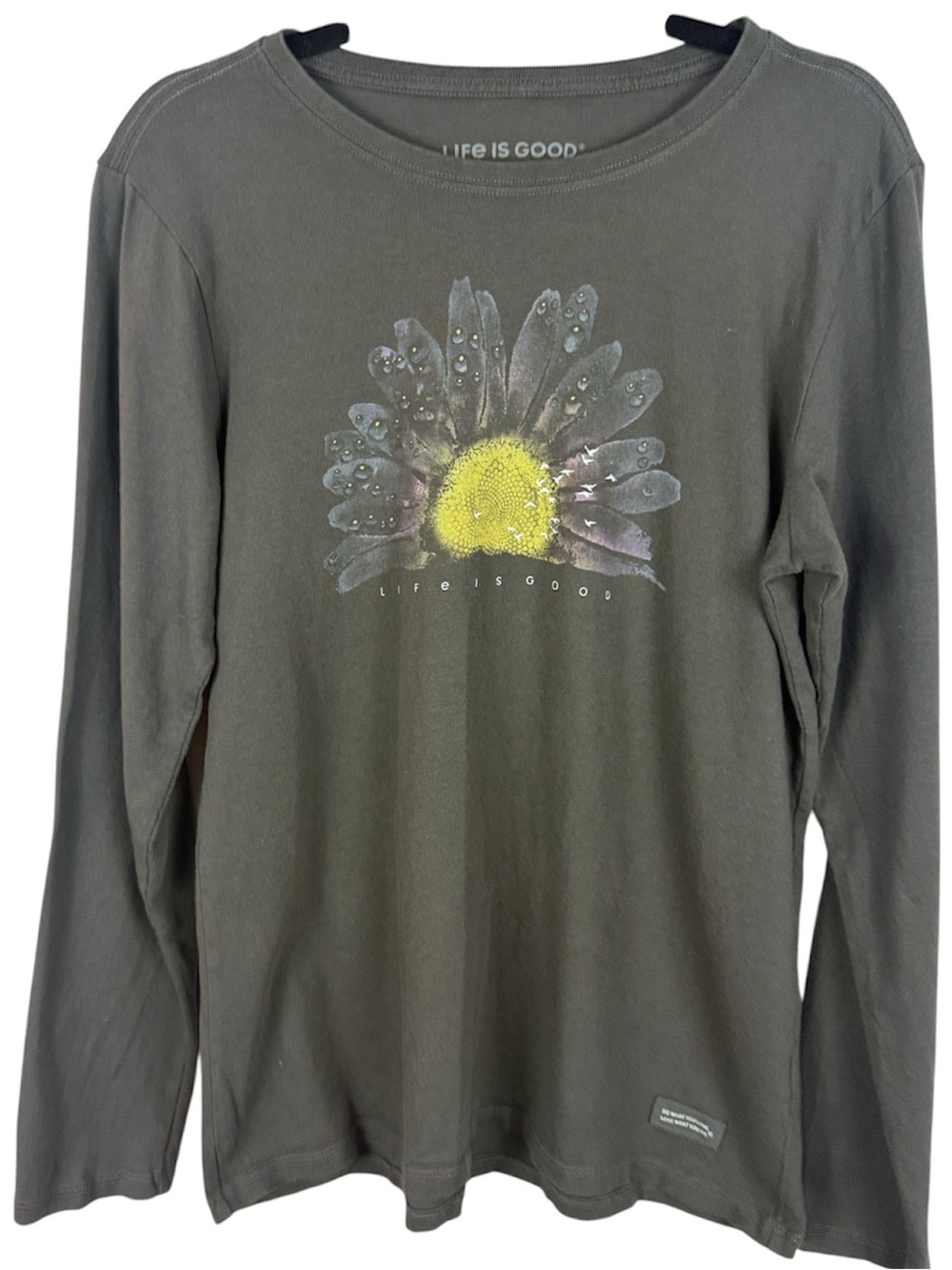 Life Is Good Crusher Tee Gray Sunflower Long Sleeve Graphic T-Shirt Medium